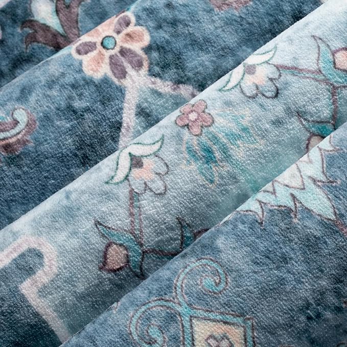 SERISSA Boho Area Rug 5x7 Blue, Washable Large Rugs - Image 4