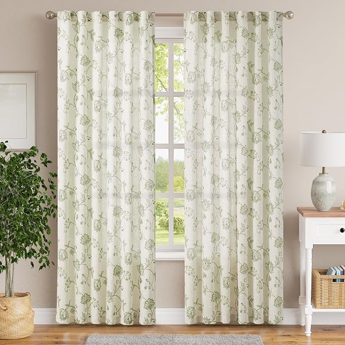jinchan Linen Curtains Floral Curtain 84 Inch Length - Image 2