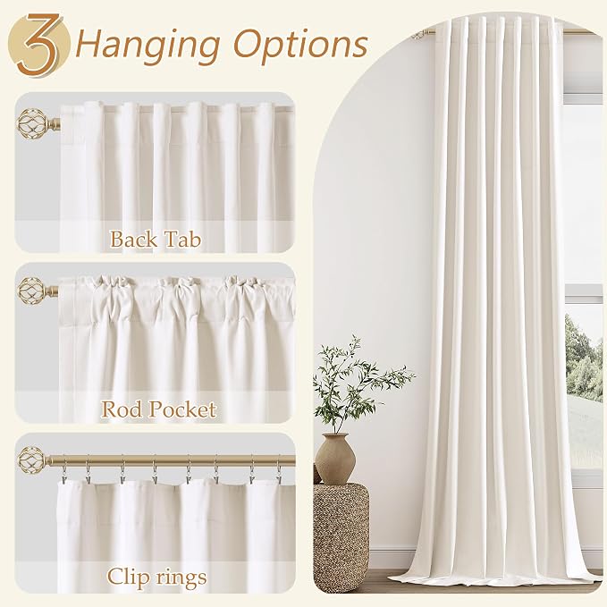 Guken Ivory 100% Blackout Curtains 84 Inch Length 2 Panels Set - Image 7