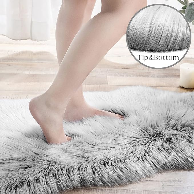 Ashler faux fur rug, Fluffy Shaggy Area Rug Ultra Soft 2 x 3 Feet Sheepskin Fur by AshlerHomeDeco
