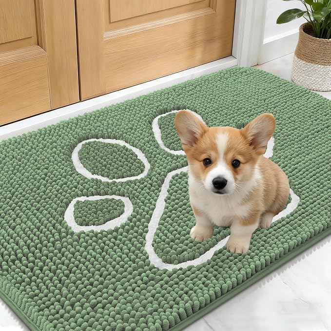 OLANLY Dog Door Mat for Muddy Paws 24x16, Paw Print Design, Absorbs Moisture by OLANLY