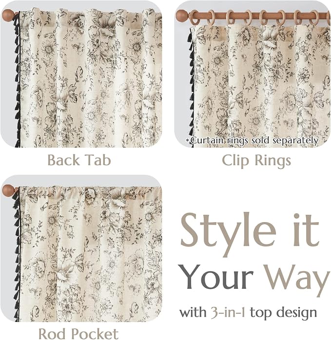 jinchan Linen Blend Curtain Floral Curtains - Image 6