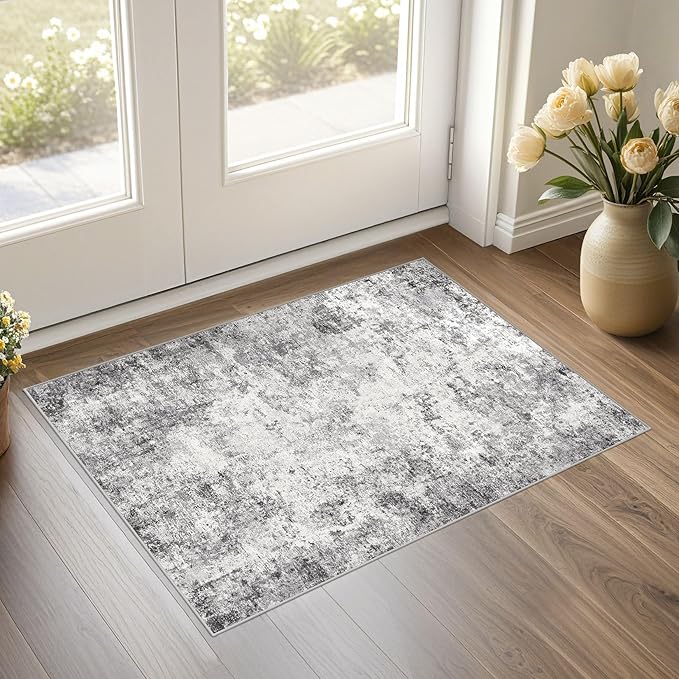 2x3 Entryway Area Rug: Washable Neutral Modern Abstract Small Rug by UERMEI