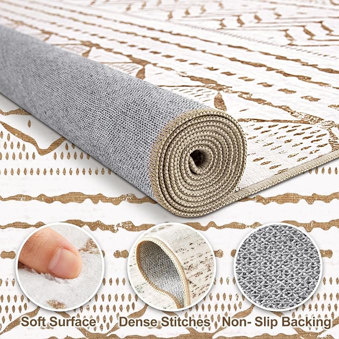 Nakagishi Area Rugs 8x10 Living Room: Washable Boho Large Neutral Soft - Image 3