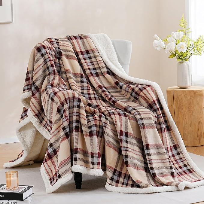 PU MEI Sherpa Fleece Throw Blanket 60" x 80" Reversible Plush Fluffy Large Big by HOME