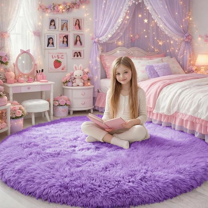 Amdrebio Purple Round Circle Rugs 6Ft by Amdrebio