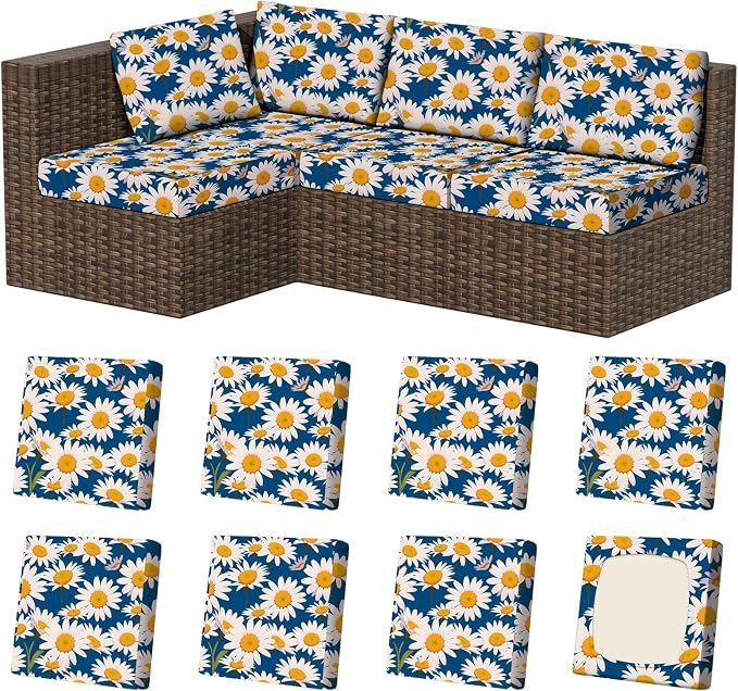 8Pcs Stretch Patio Cushion Covers, Outdoor Couch & Sofa Replacement Slipcovers by VORSHAPE