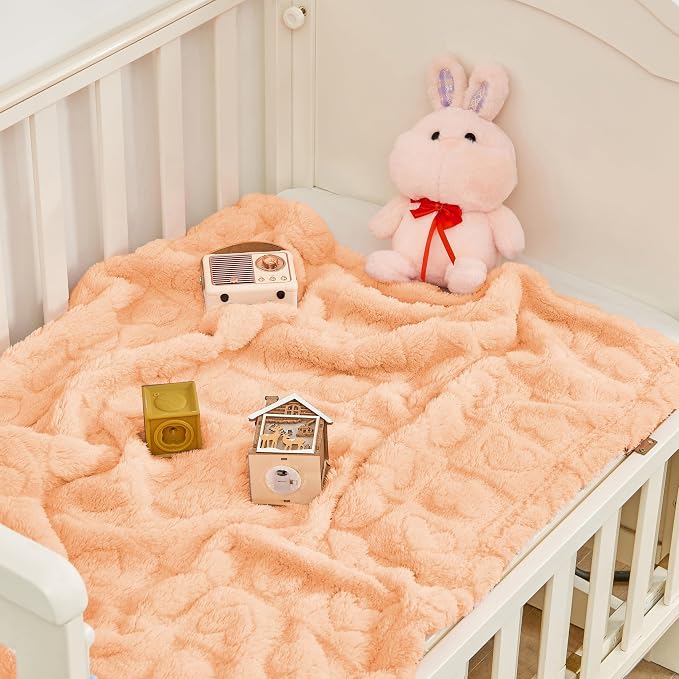 Yurhap Fleece Baby Blanket Heart Checkered, Ultra Soft Cozy Baby Blankets - Image 3