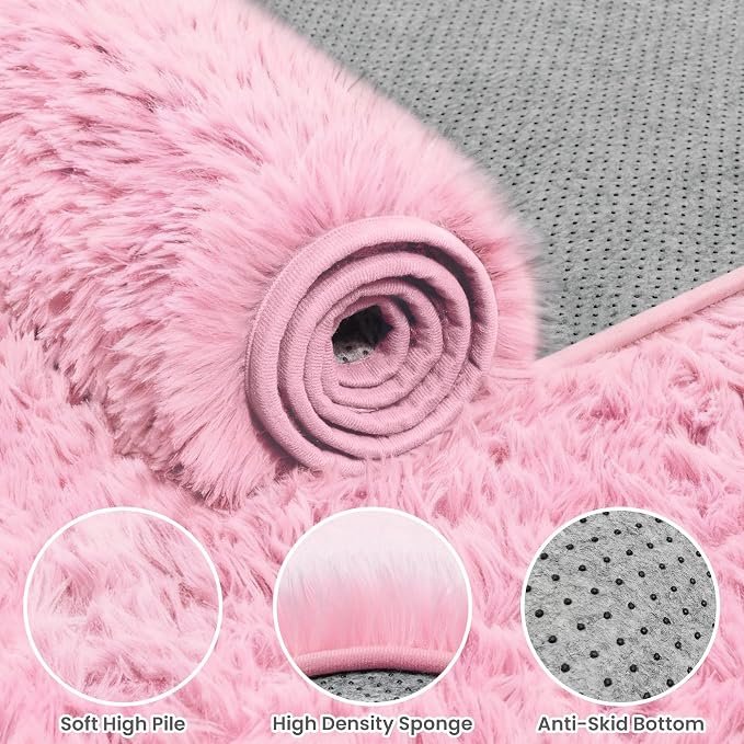 8x10 Area Rugs for Living Room Rug: Soft Fluffy Shag Light Pink Rugs for Bedroom - Image 6