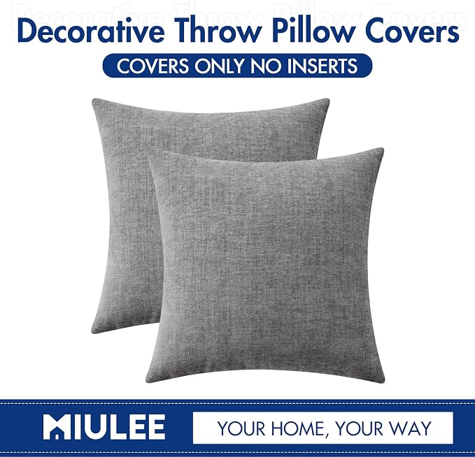 MIULEE Pack of 2 Couch Throw Pillow Covers 20x20 Inch Soft Dark Gray Chenille - Image 6