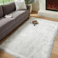AMTOVO Faux Fur Sheepskin Rug for Living Room, 4 x 6 ft White Fluffy Area Rug by AMTOVO