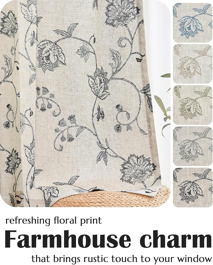 Jinchan Linen Floral Curtains 63 Inch Length - Image 6