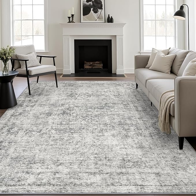 6x9 Area Rug Living Room: Modern Washable Soft Carpet Black Grey | by FXRHLP