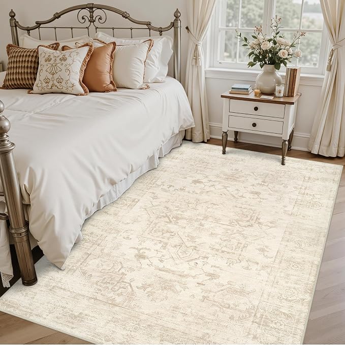 5x7 Area Rugs for Living Room: Vintage Boho Neutral Washable Rug Indoor Soft - Image 2