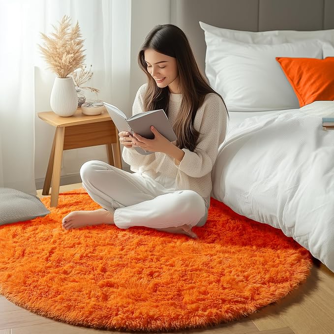 ONASAR Orange Round Area Rugs 4ft - Image 7