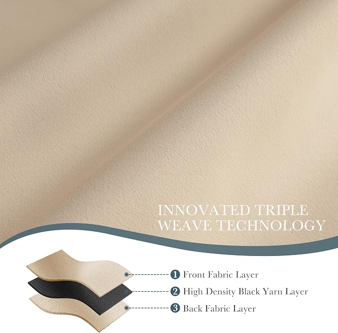 PONY DANCE Beige Blackout Curtains 96 inch Long, Room Darkening Curtains - Image 6