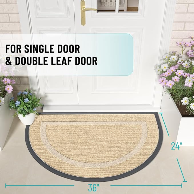 OLANLY Half Circle Door Mat Indoor Outdoor Entrance Welcome, Waterproof - Image 2