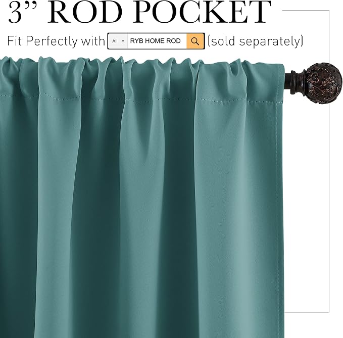 RYB HOME Short Teal Blackout Curtains - Image 2