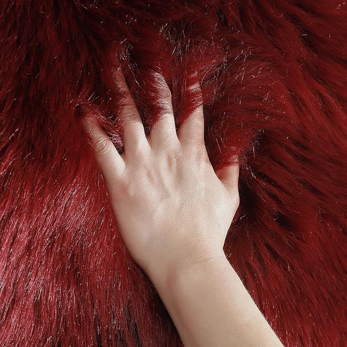 linmopm Faux Fur Rug Sheepskin Shag Fluffy Fuzzy Red 2x3 ft Small Rugs - Image 3