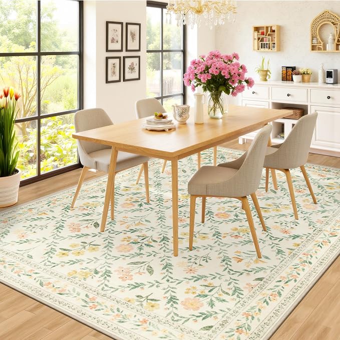 6x9 Area Rugs for Living Room: Floral Washable Rug Vintage Large Soft Boho - Image 4