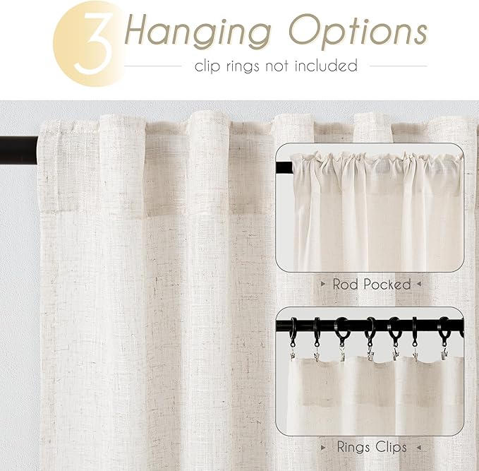 96 inch Long Linen Curtains 2 Panels - Image 2