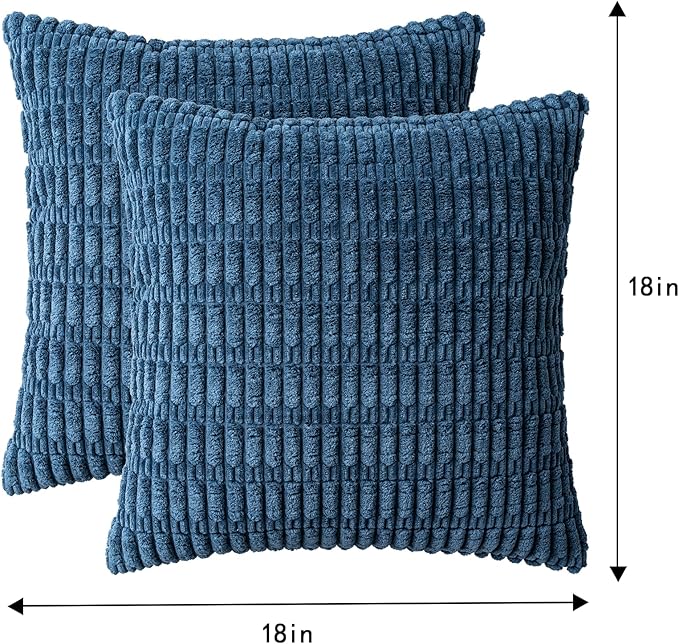 Pack of 2 Corduroy Decorative Throw Pillow Covers 18x18 InchSoft Boho Striped - Image 7