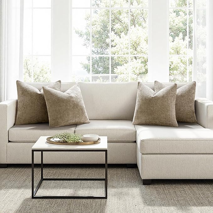 MIULEE Pack of 4 Couch Throw Pillow Covers 18x18 Inch Khaki Soft Decorative - Image 4