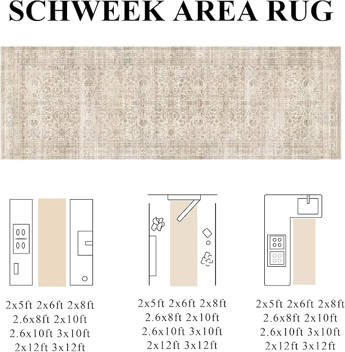 Schweek 2x10 Beige Washable Kitchen Runner Rug Long Runners - Image 2