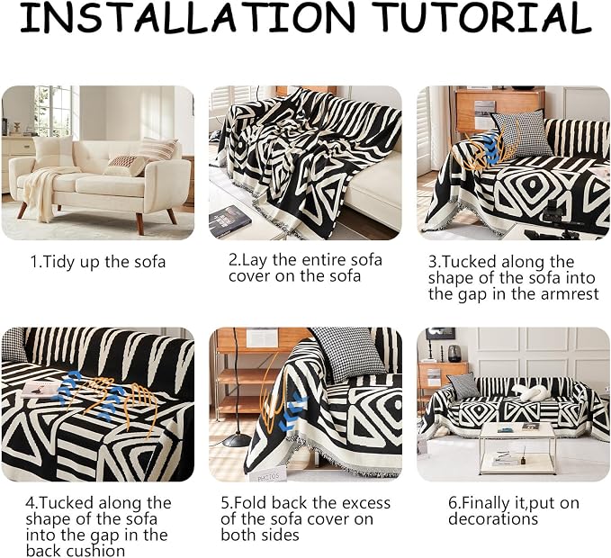HANDONTIME Boho Sofa Covers for Dogs Black Couch Sofa Covers for 3 Cushion - Image 8