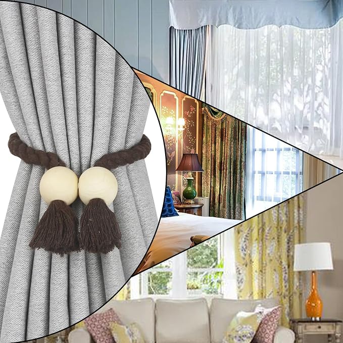 6 Pack Magnetic Curtain Tiebacks Cotton Hand Woven Tie Back Decorative Rope - Image 6