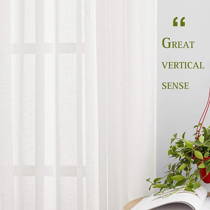 NICETOWN Thick Linen Sheer Ivory Curtains - Image 3