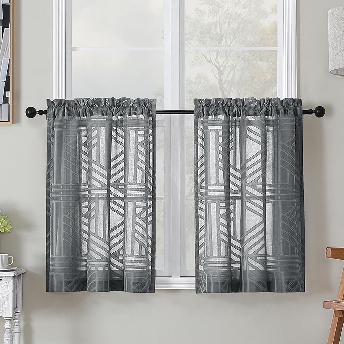 Simplebrand Semi Sheer Charcoal Grey Curtains 30 Inch Length 2 Panels, by Simplebrand