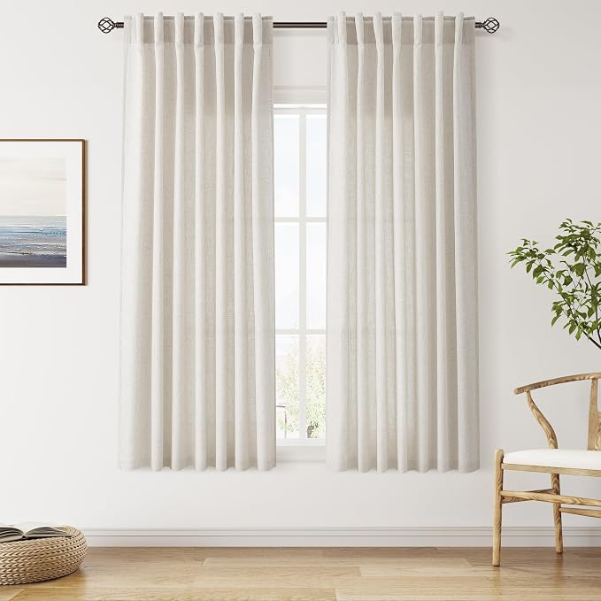 Nanspring Pearl White Linen Curtains 63 Inch Length by Nanspring