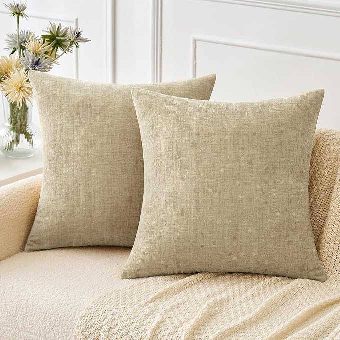 MIULEE Pack of 2 Beige Throw Pillow Covers 16x16 Inch Soft Chenille Pillow by MIULEE