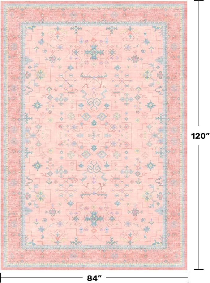 Washable Pink and Blue 7x10 Oushak Rugs - Image 2