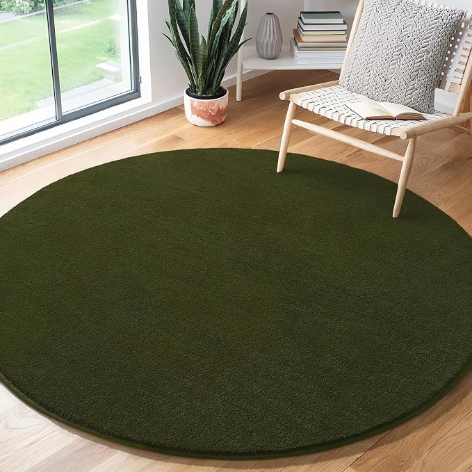 Amearea Olive Green Round Area Rugs 5ft Washable Circle Rugs - Image 2