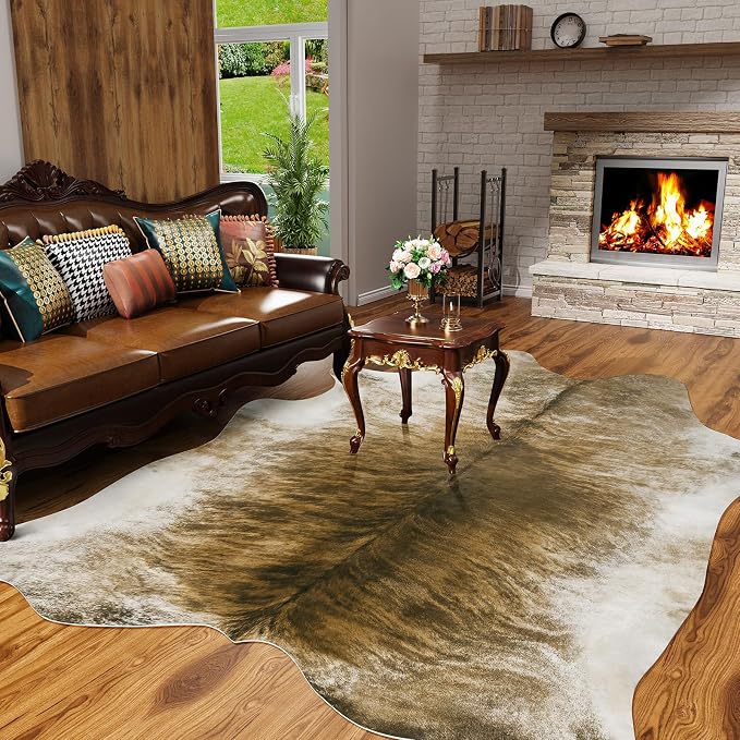 AROGAN Western Decor Faux Fur Cowhide Rug, 7 x 6.2 Feet Premium Animal Skin Cow - Image 3