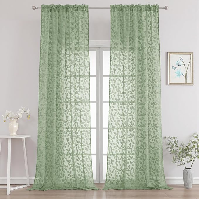 Chyhomenyc Extra Long Sage Green Sheer Curtains 120 Inch Length 2 Panels Set by Chyhomenyc