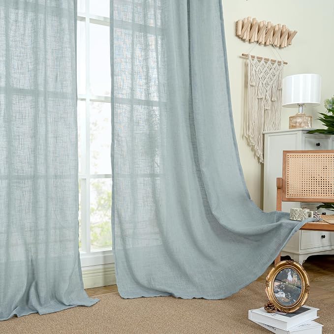 LAMIT 80 inch Linen Living Room Curtains, Faux Linen Textured Light Filtering - Image 9