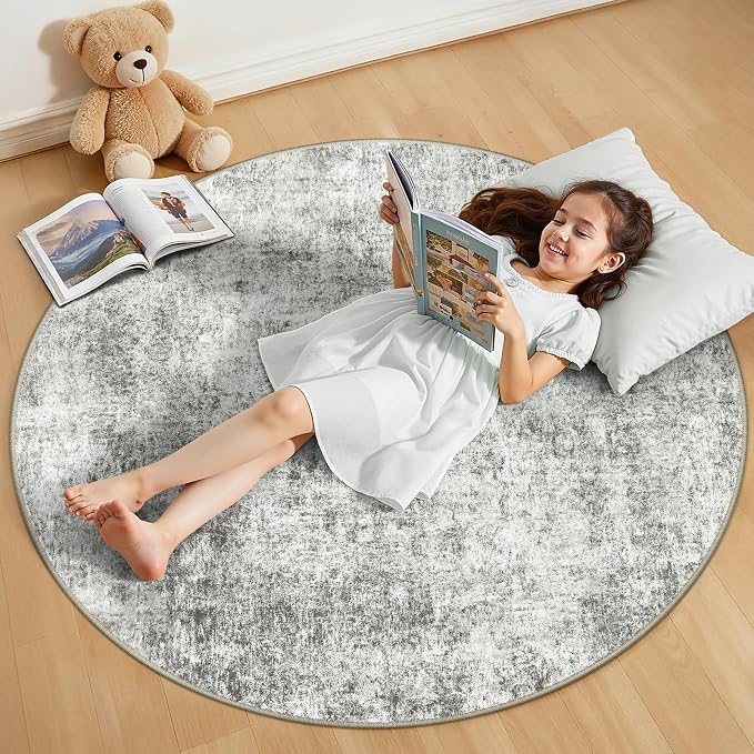 Washable Area Rugs 4ft Non-Slip Modern Abstract Soft by RELEANY