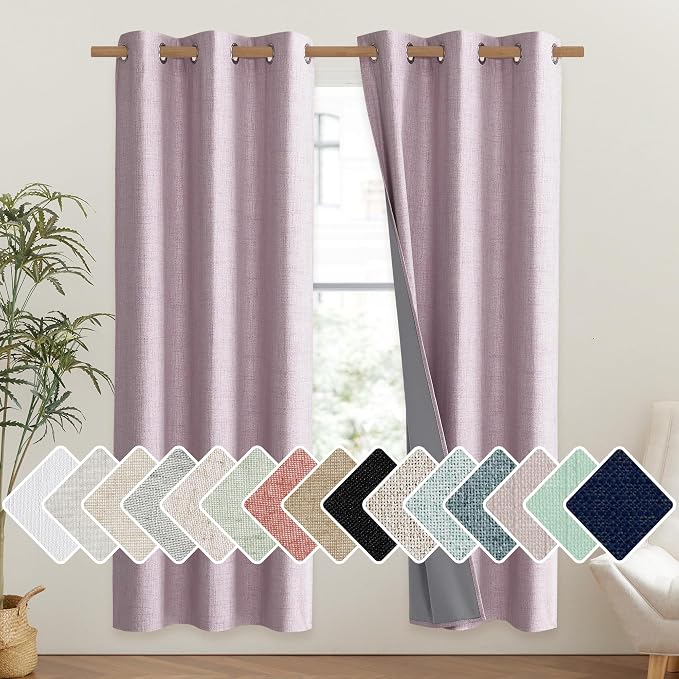NICETOWN Pink Vintage Linen 100% Blackout Curtains by NICETOWN