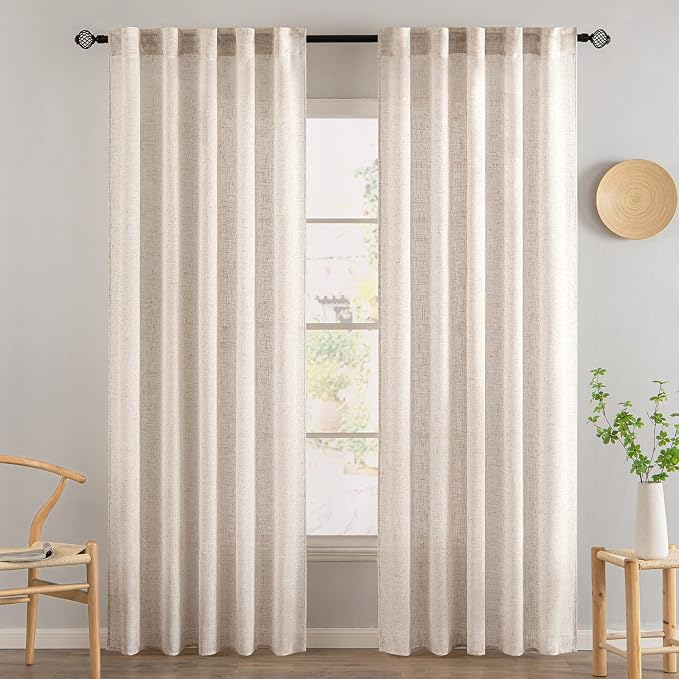 MIULEE Natural White Linen Curtains 80 Inch Length 2 Panels - Image 2