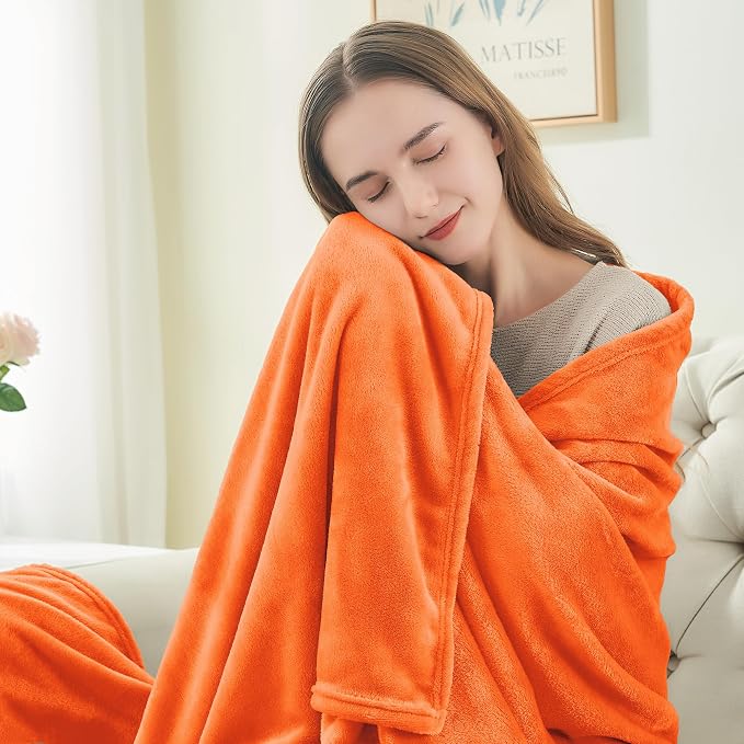 BEDELITE Fleece Blankets Queen Size Orange Throw Blankets - Image 3