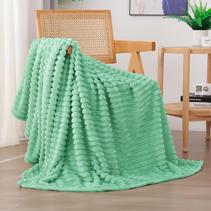Mint Green Fleece Throw Blanket 50”×60” by linecooo