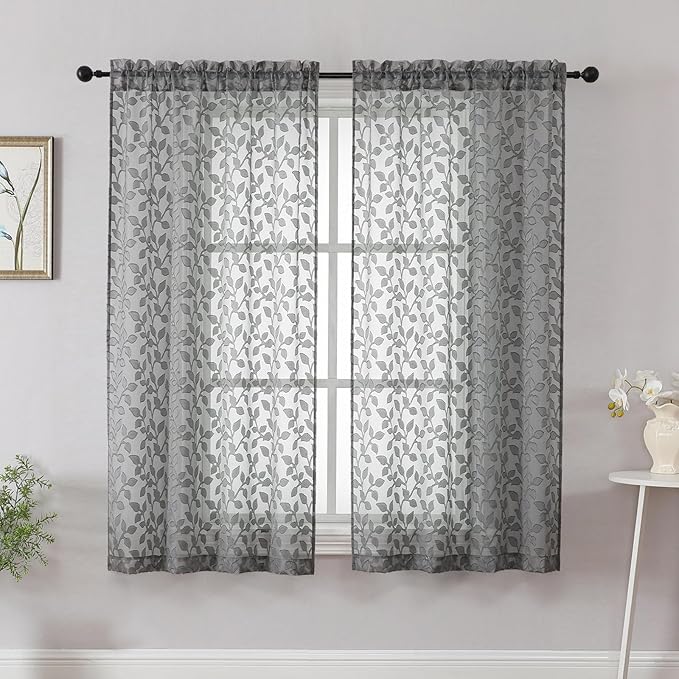 Chyhomenyc Charcoal Grey Short Curtains 45 Inch Length 2 Panels, Light by Chyhomenyc