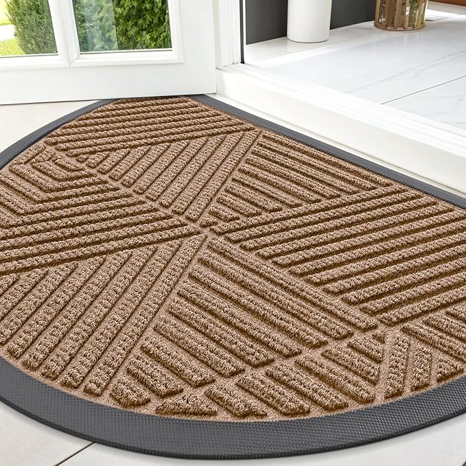 Smiry Half Circle Front Door Mat Outside Entrance, Heavy Duty Sturdy Natural by Smiry