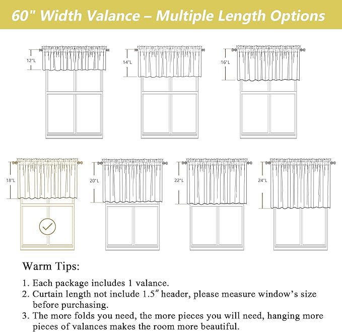 White Valances for Windows, Light Filtering Faux Linen Textured Small Short - Image 3