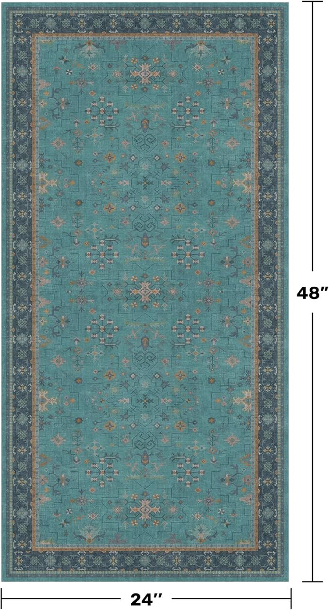2x4 Washable Teal Throw Rugs for Entryway Indoor - Image 2