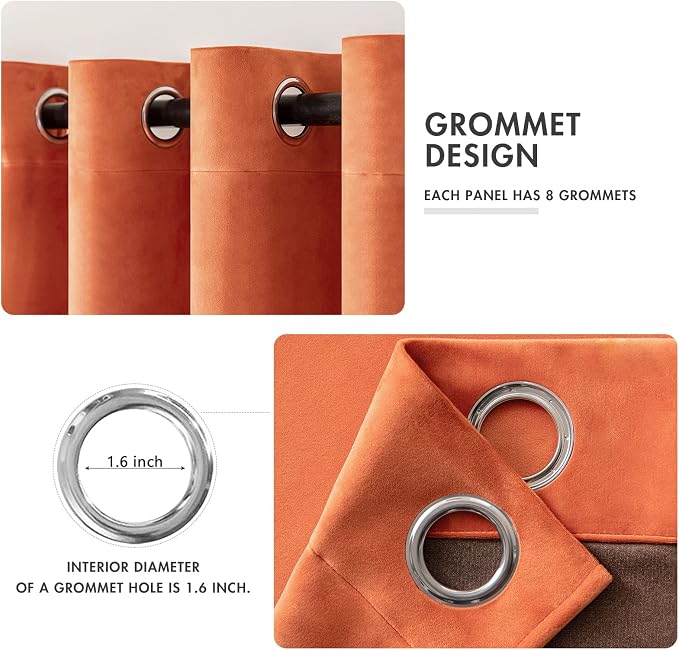 MIULEE 90 Inches Velvet Curtains Orange Elegant Grommet Curtains Fall Thermal - Image 2