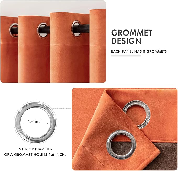 MIULEE Orange Velvet Curtains Fall Thermal Insulated Soundproof Room Darkening - Image 2